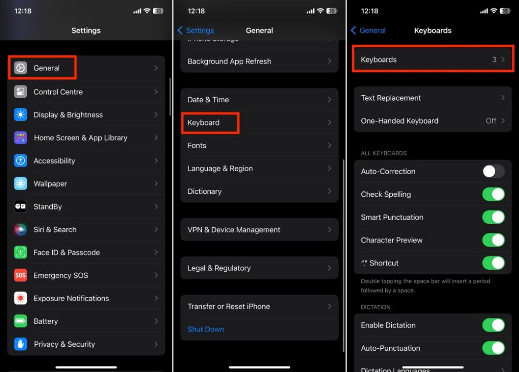 Keyboard settings on iPhone