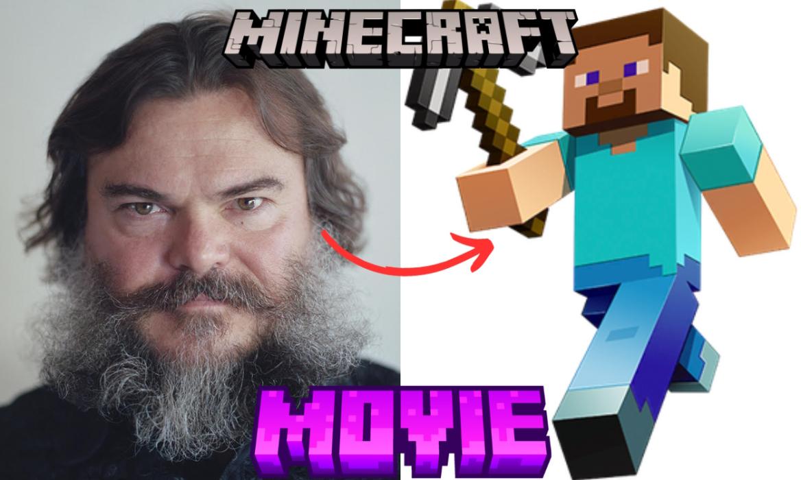 Jack Black and his Minecraft Movie role Steve character side by side
