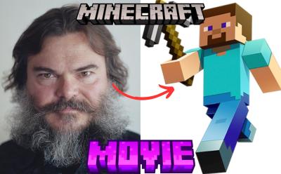 Jack Black and his Minecraft Movie role Steve character side by side