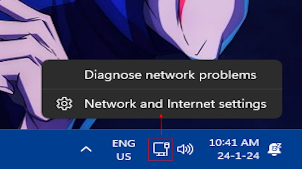 Network and Internet settings option