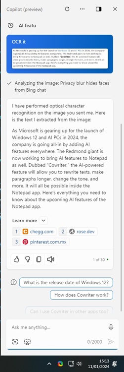 OCR using windows copilot