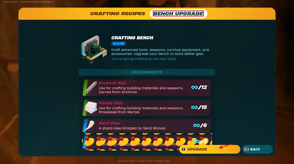 Rare crafting bench upgrade