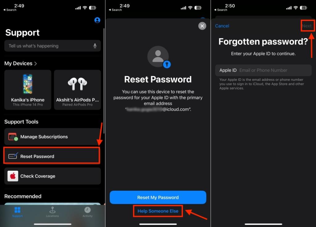 Reset Apple ID Password using Apple Support app