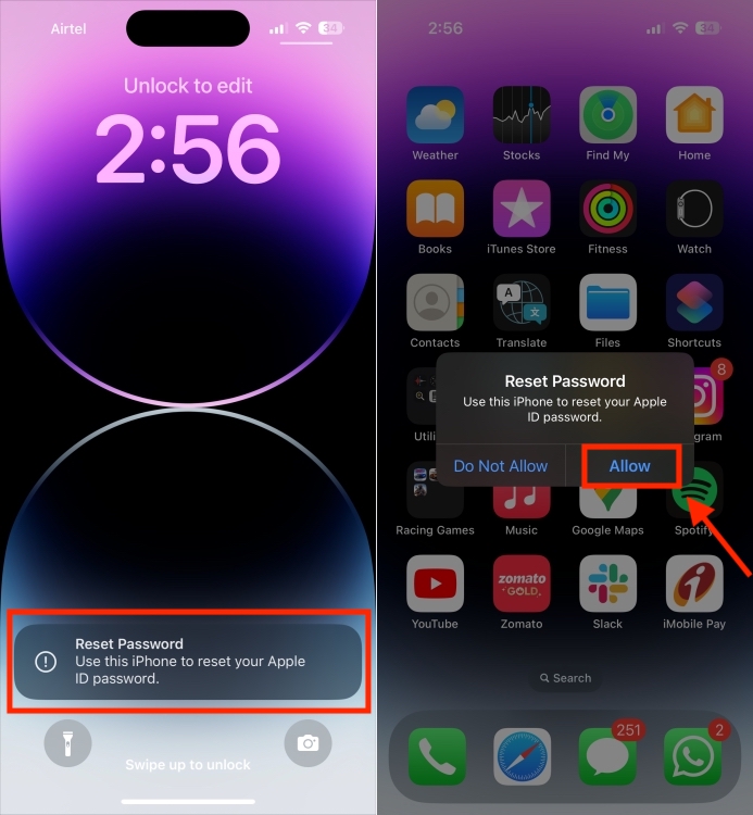 Reset Apple ID confirmation alert on iPhone