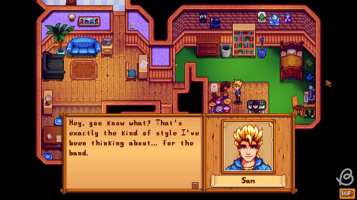 Sam's two heart event when he asks you about the music you like
