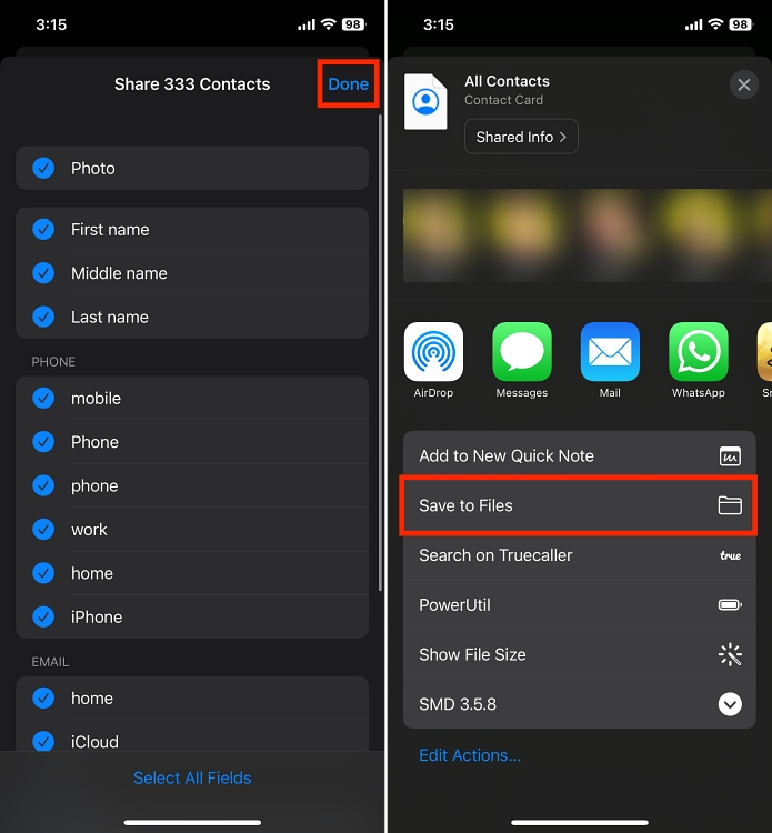 Share Exported Contacts on iPhone