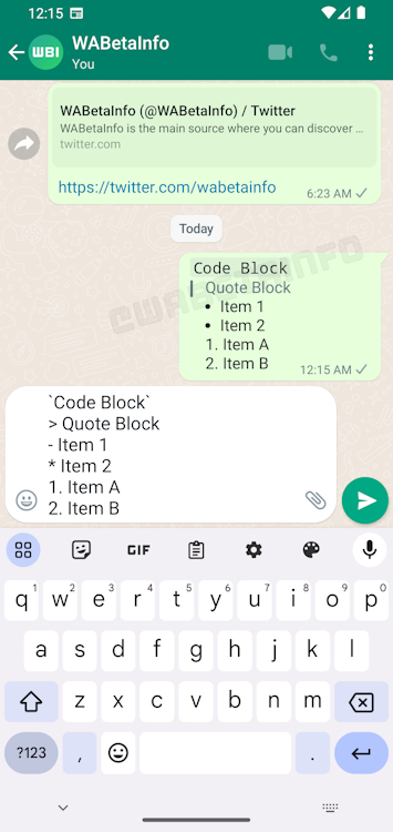 WABetaInfo report showing how new formatting tools work on WhatsApp for Android