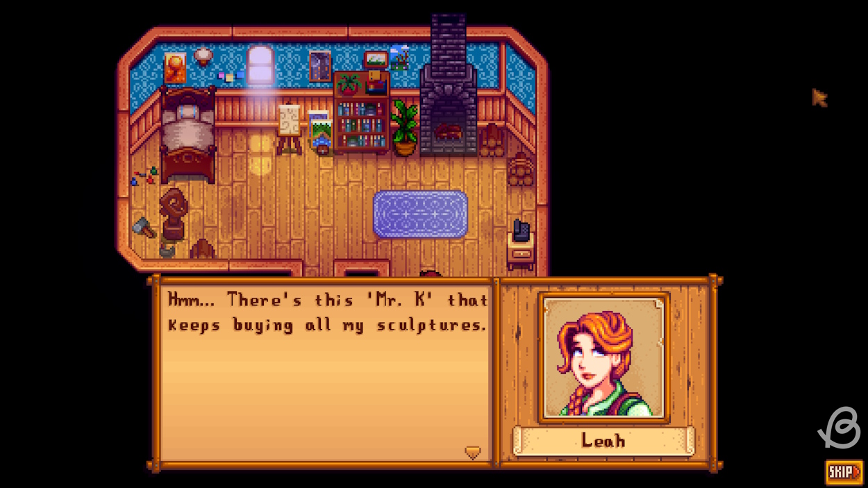 Leah's eight-heart event in Stardew Valley when player suggested the art website