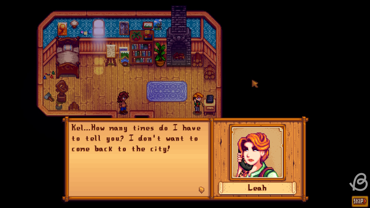 Leah's four-heart event in Stardew Valley