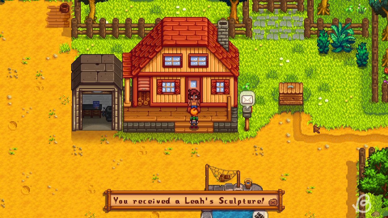 Leah's six-heart event in Stardew Valley when player receives the sculpture
