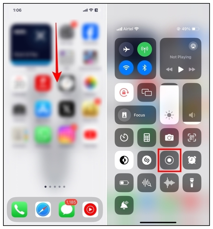 Pull down control center on iPhone and tap on the screen recording button