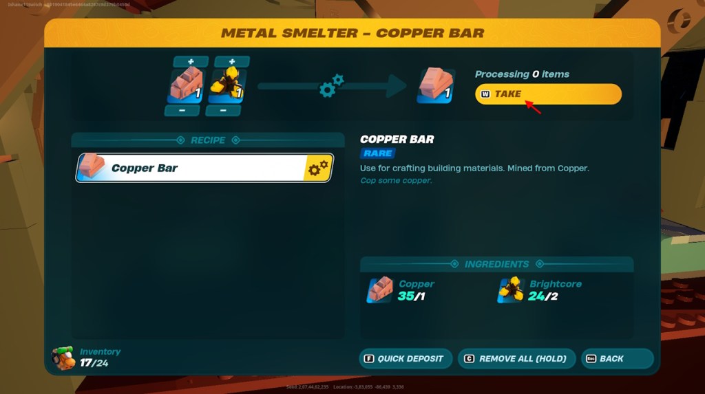 Take copper bar from metal smelter