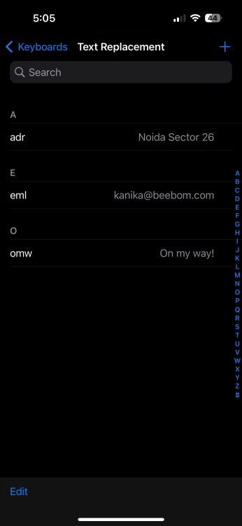 Text replacement on iOS