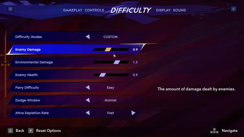 The custom difficulty feature in Prince of Persia: The Lost Crown