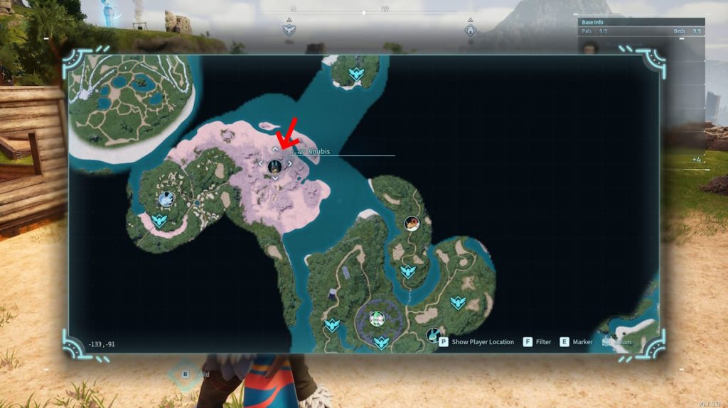 The location of Anubis on the map