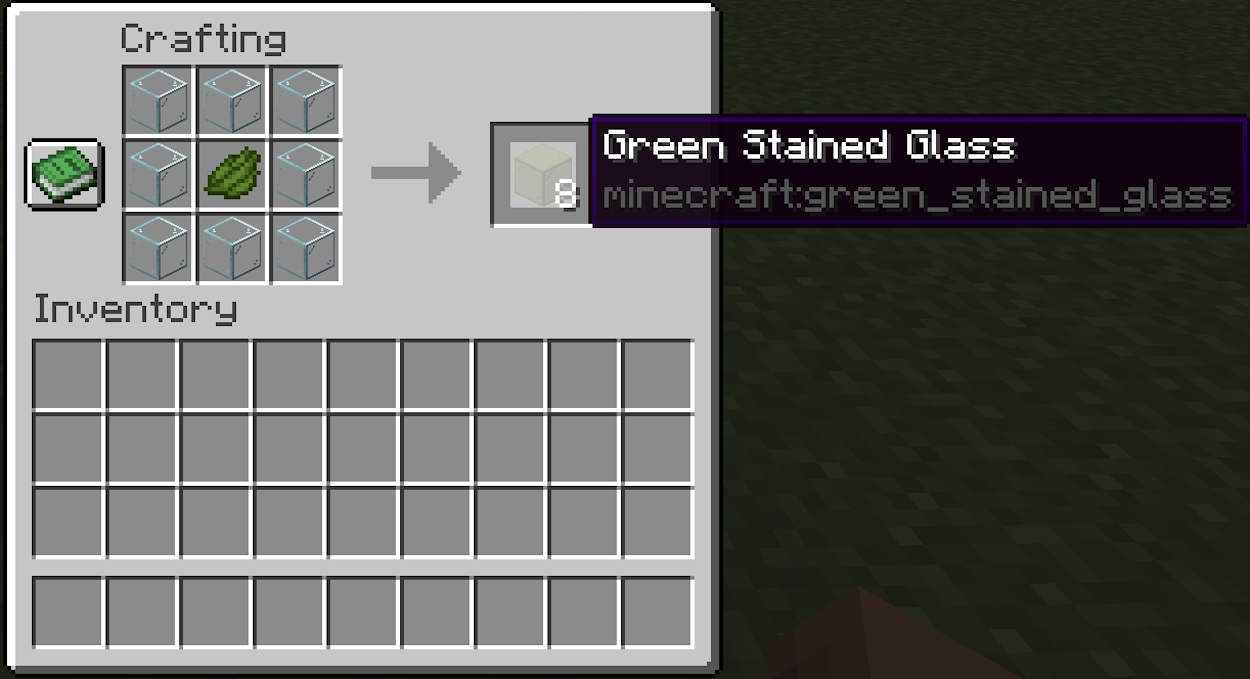 Crafting green stained glass using green dye in Minecraft
