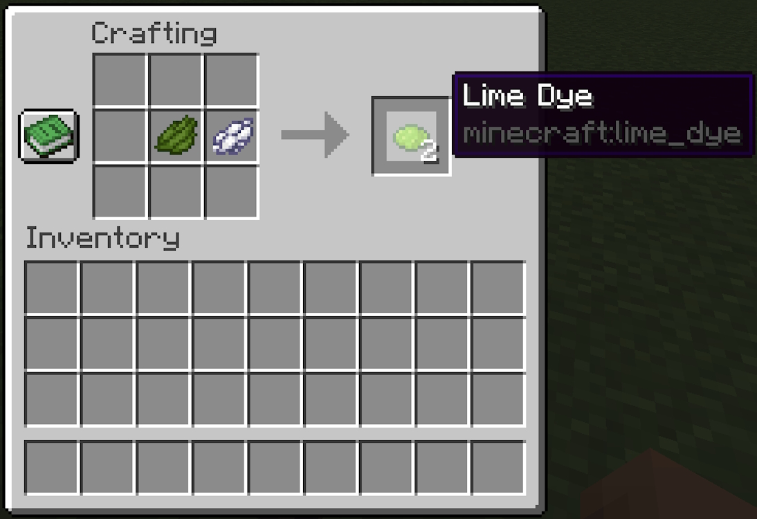 Crafting lime dye from combining green and white dyes 