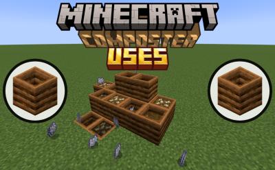 Numerous composters that are randomly filled and bone meal items around them, indicating that composter uses are related to creating bone meal in Minecraft