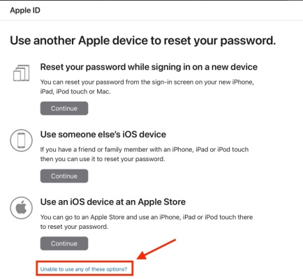 Use another device to reset password