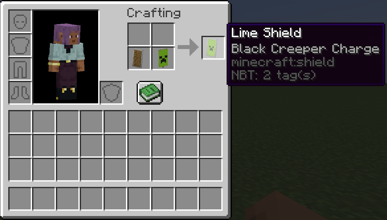 Placing a banner on a shield in a crafting grid in Minecraft