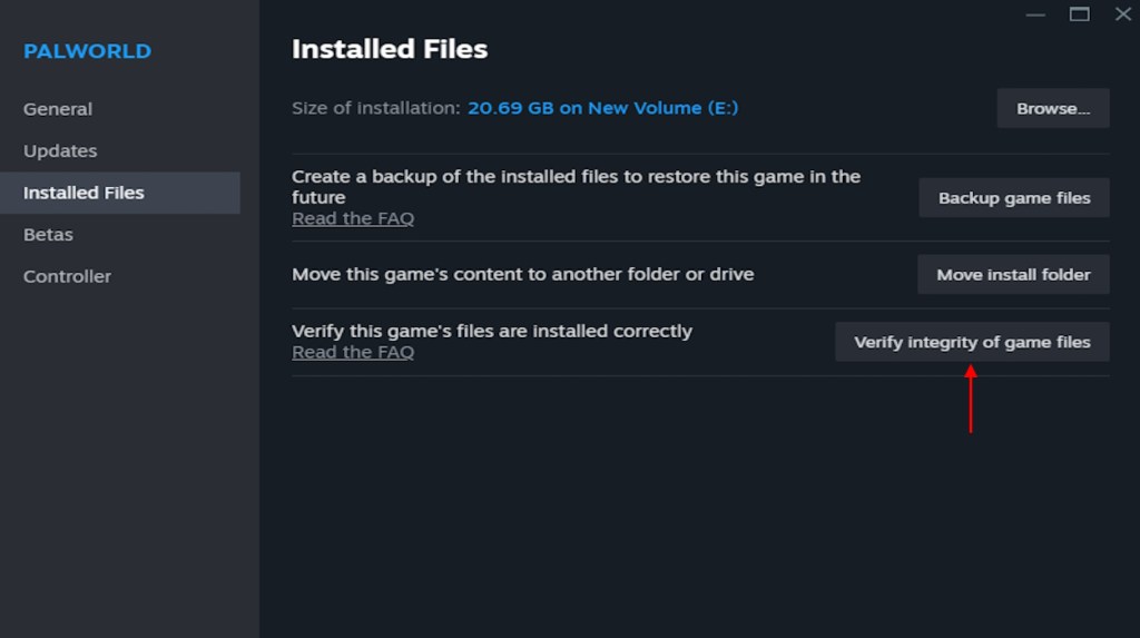 Verify integrity of game files for Palworld to fix errors