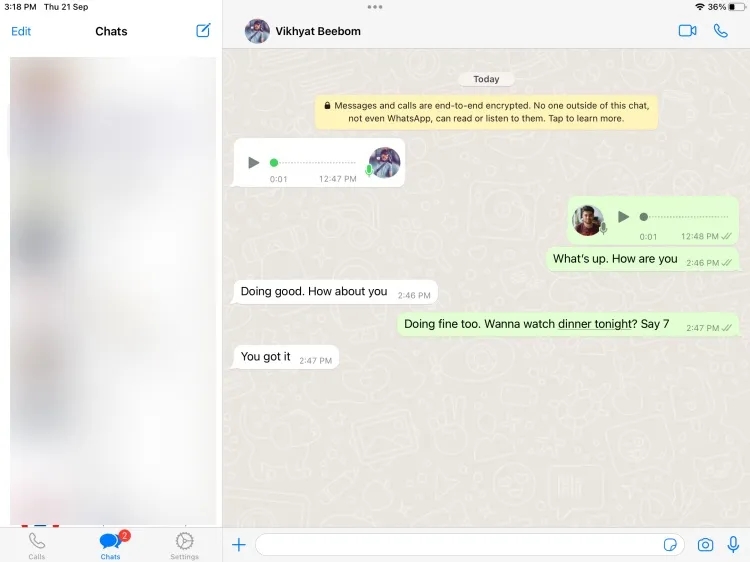 WhatsApp Chat on iPad