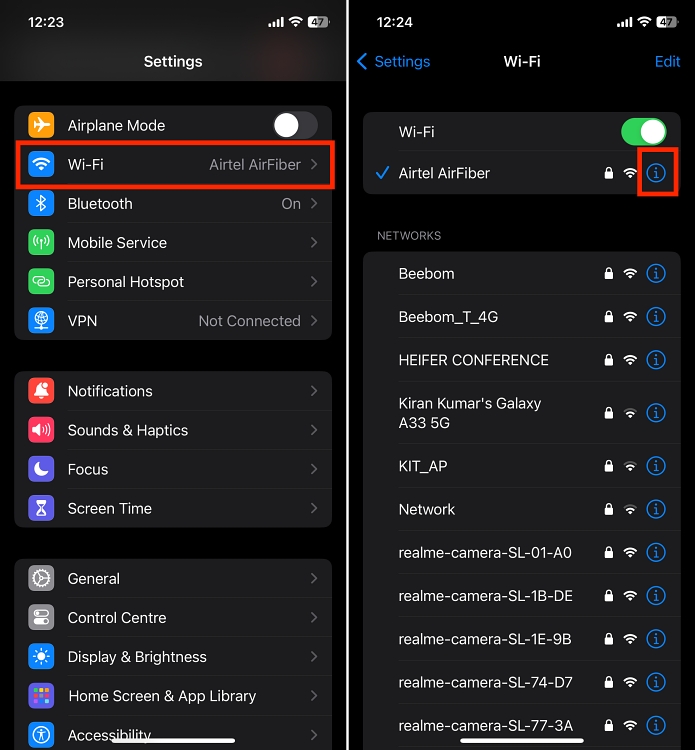 Wi-Fi settings iPhone