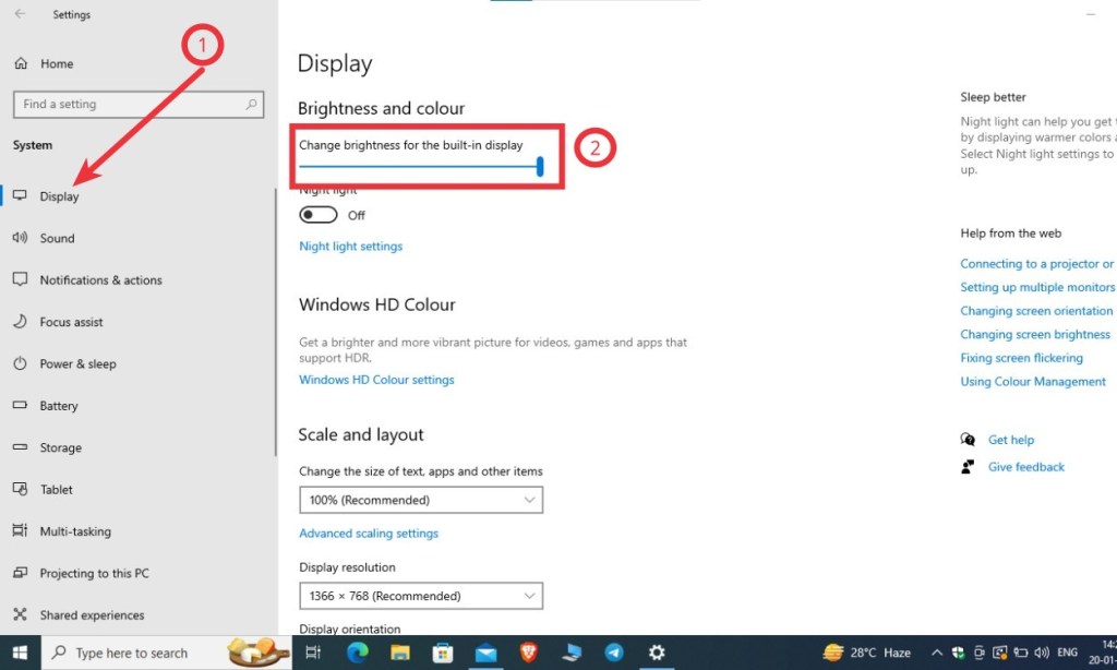 Windows 10 Brightness Slider in Settings