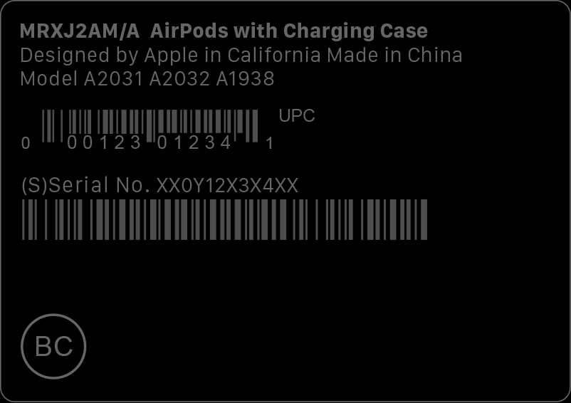 AirPods packaging serial number