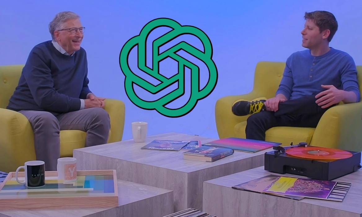 openAI CEO Sam Altman sitting with Microsoft former CEO Bill Gates discussing AI and his most used app