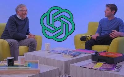 openAI CEO Sam Altman sitting with Microsoft former CEO Bill Gates discussing AI and his most used app
