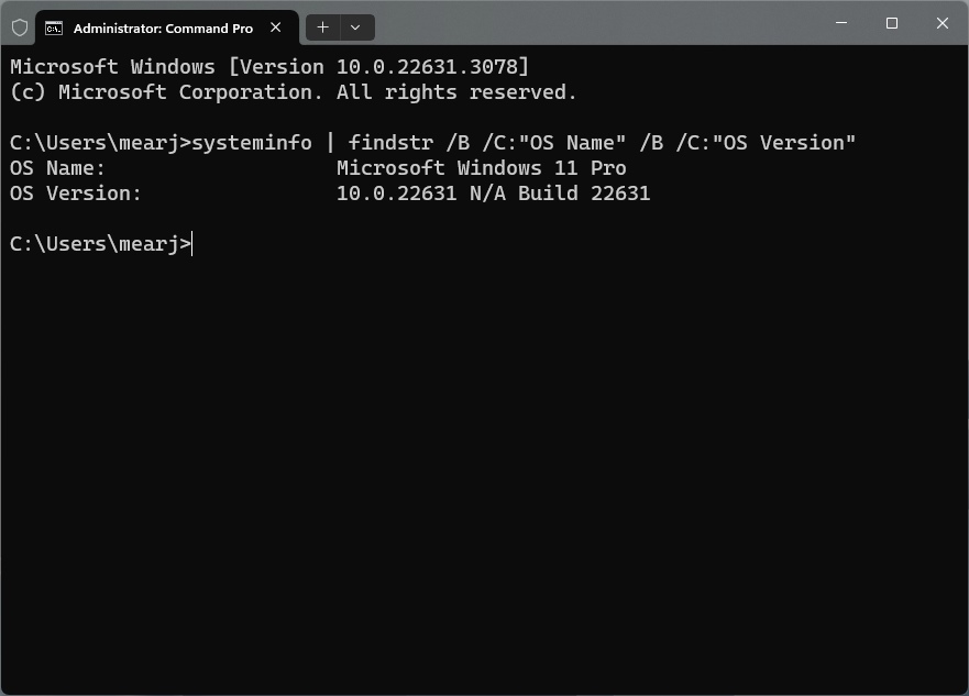 command to find windows 11 version in terminal or CMD