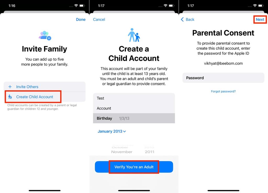 creating child Apple ID