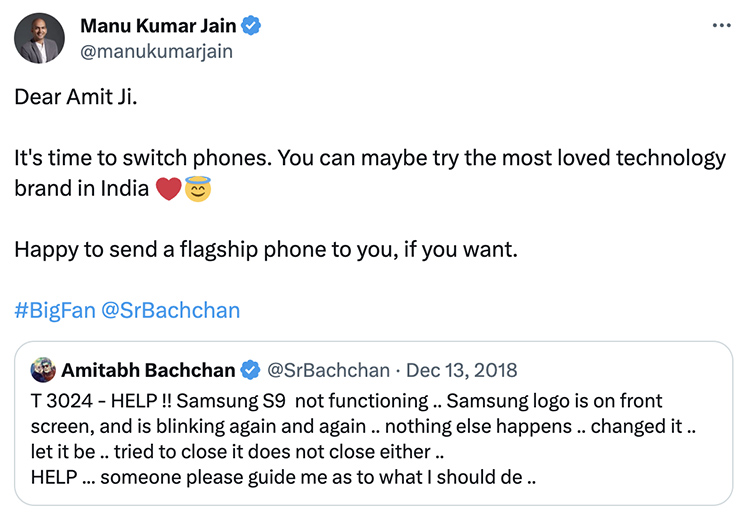 Screenshot of manu kumar jain's reply tweet