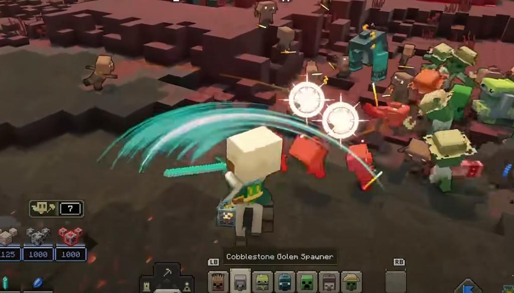 Minecraft legends sword attack used by player to attack piglins