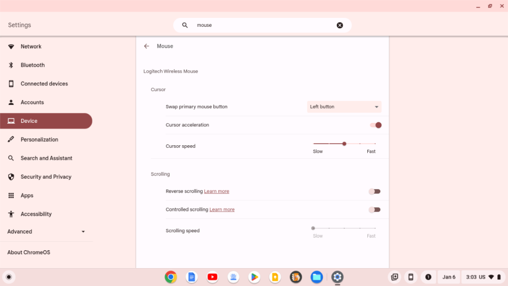 mouse customization in chromeos
