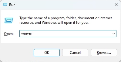 open winver in run dialog box