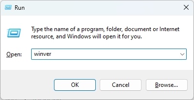 open winver in run dialog box