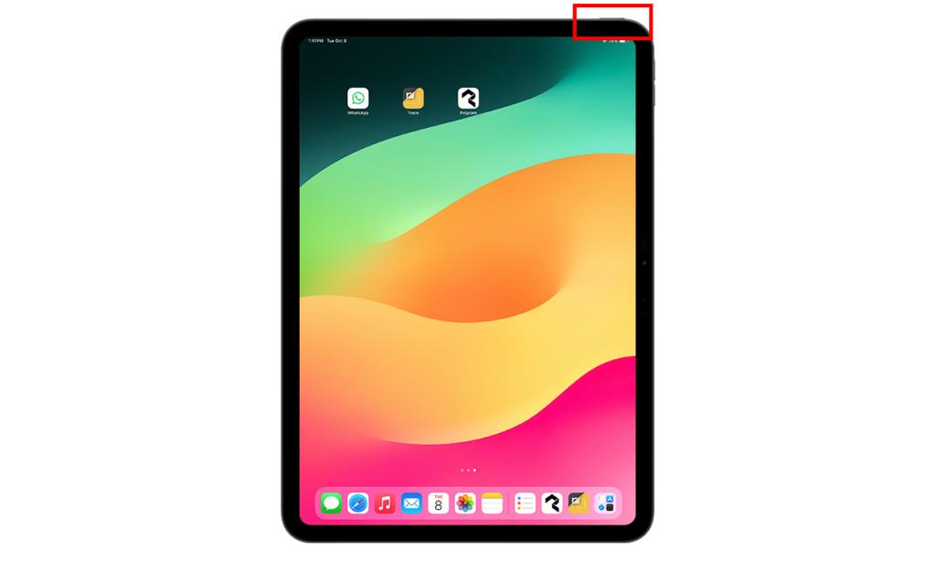 iPad with power button highlighted