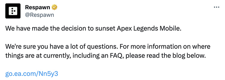 Apex Legends Mobile Is Shutting Down in May; Battlefield Mobile Gets Canceled