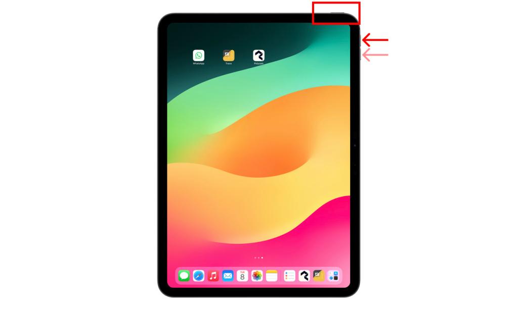 power button and volume buttons highlighted on iPad without home button