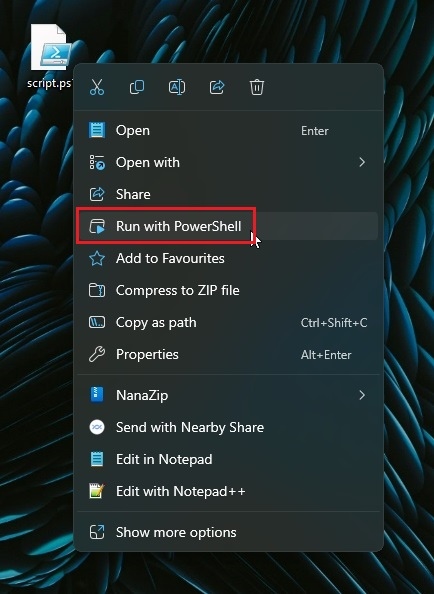 run powershell script from windows 11 context menu