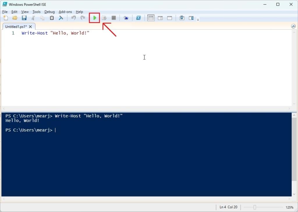 sample program to run in powershell ISE