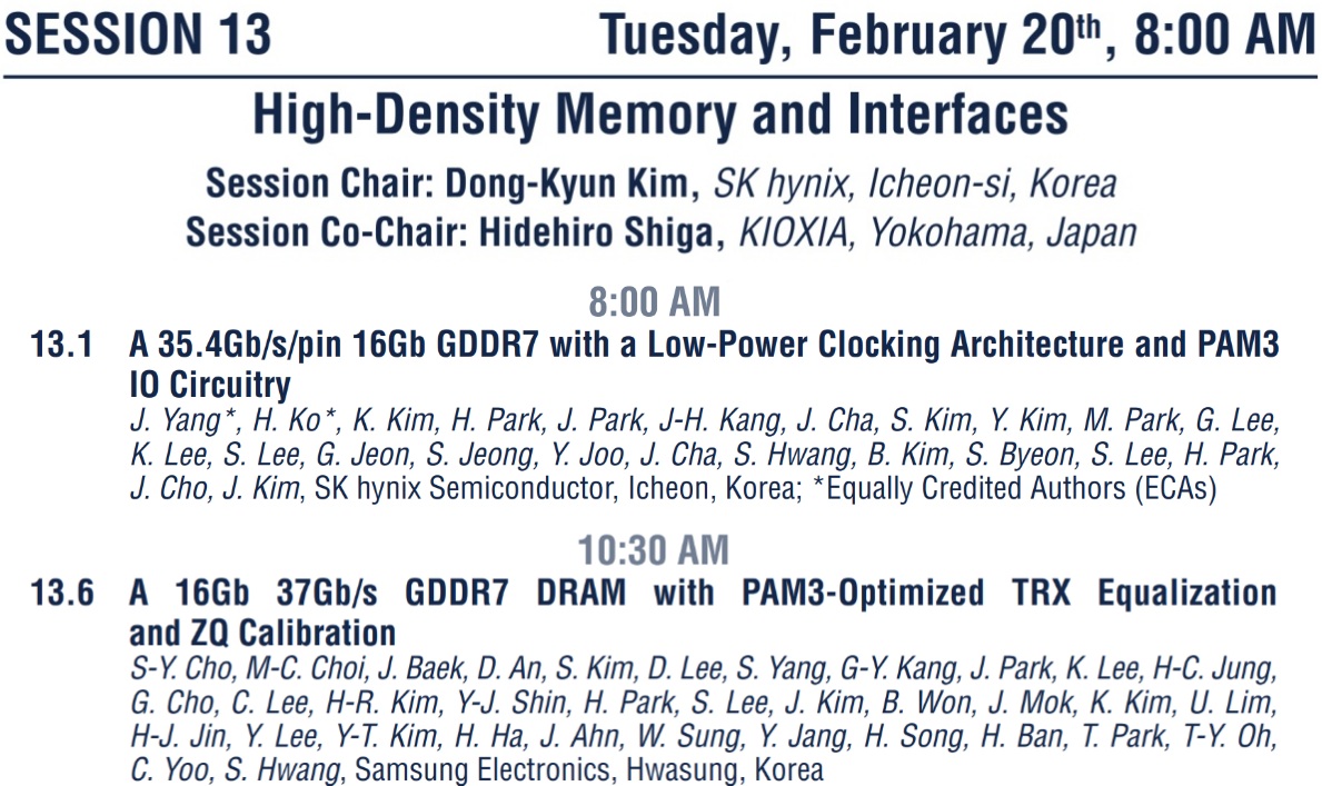 samsung and sk hynix have sessions at ISSCC 2024 conference regarding gddr7 memory