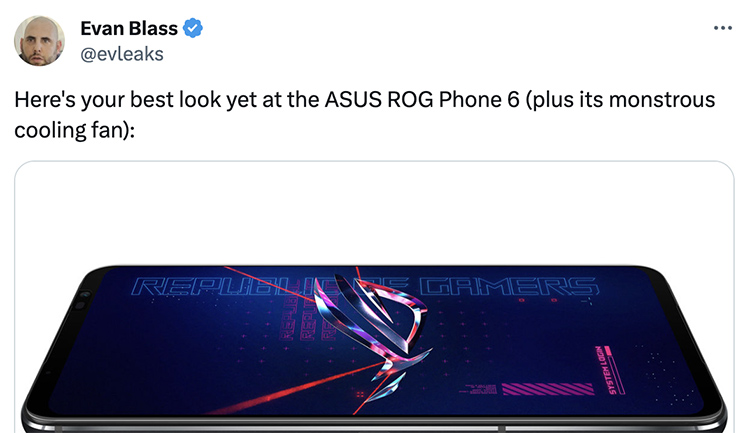 screenshot of evan blass tweet about rog phone 6