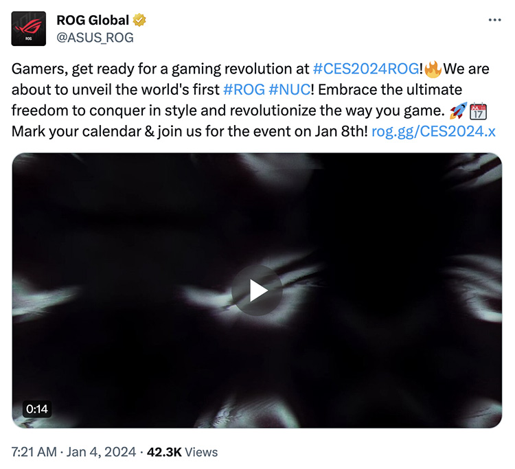 screenshot of rog tweet about the new asus nuc