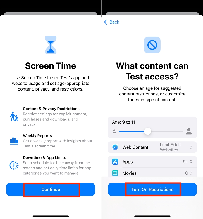 set up screen time restriction for child