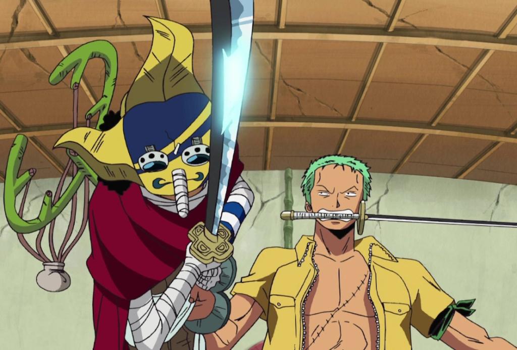 An image of Zoro with Sogeking in One Piece.