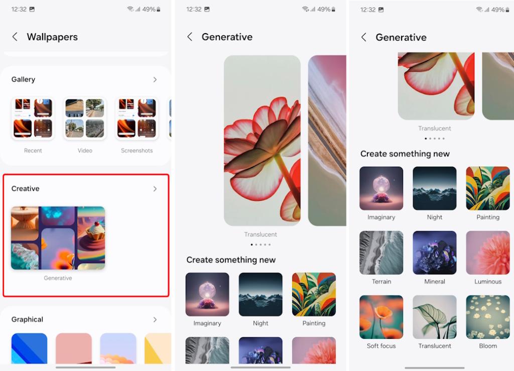AI Generative Wallpaper section on Galaxy S24
