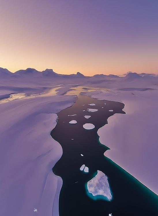 AI generative wallpaper of a realistic glacier with lavender hues